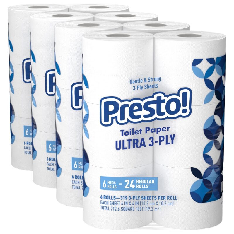 6-Rolls Amazon Brand Presto! Ultra 3-Ply Toilet Paper, Unscented