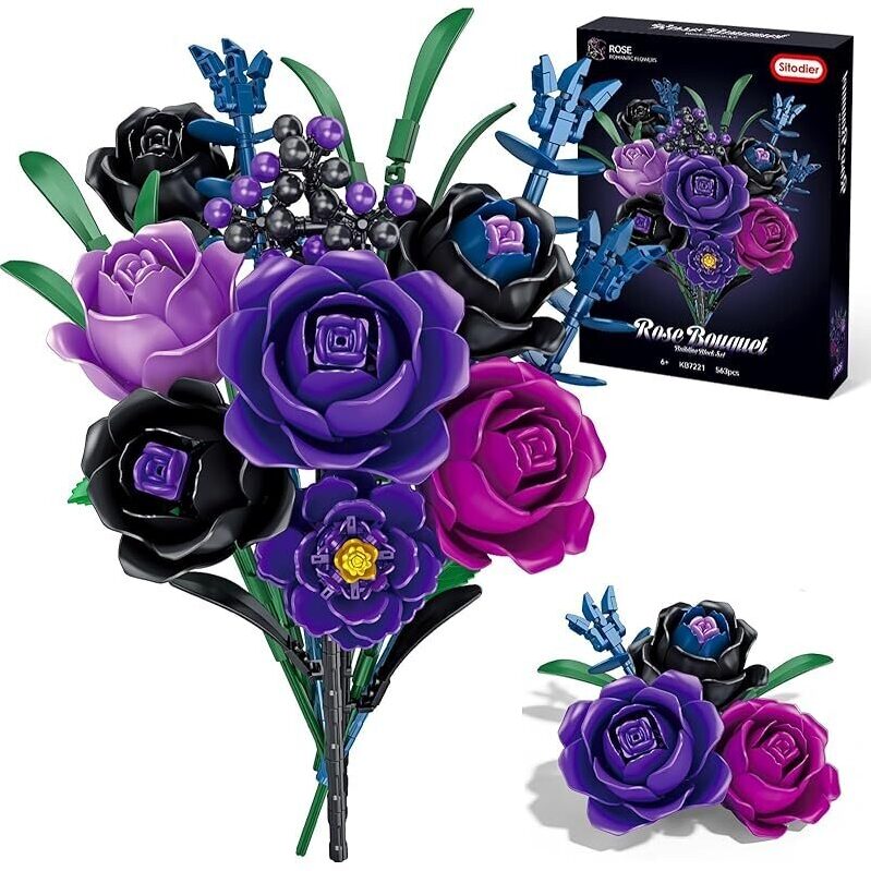 Sitodier Purple & Black Roses Bouquet Building Set - DIY Decor