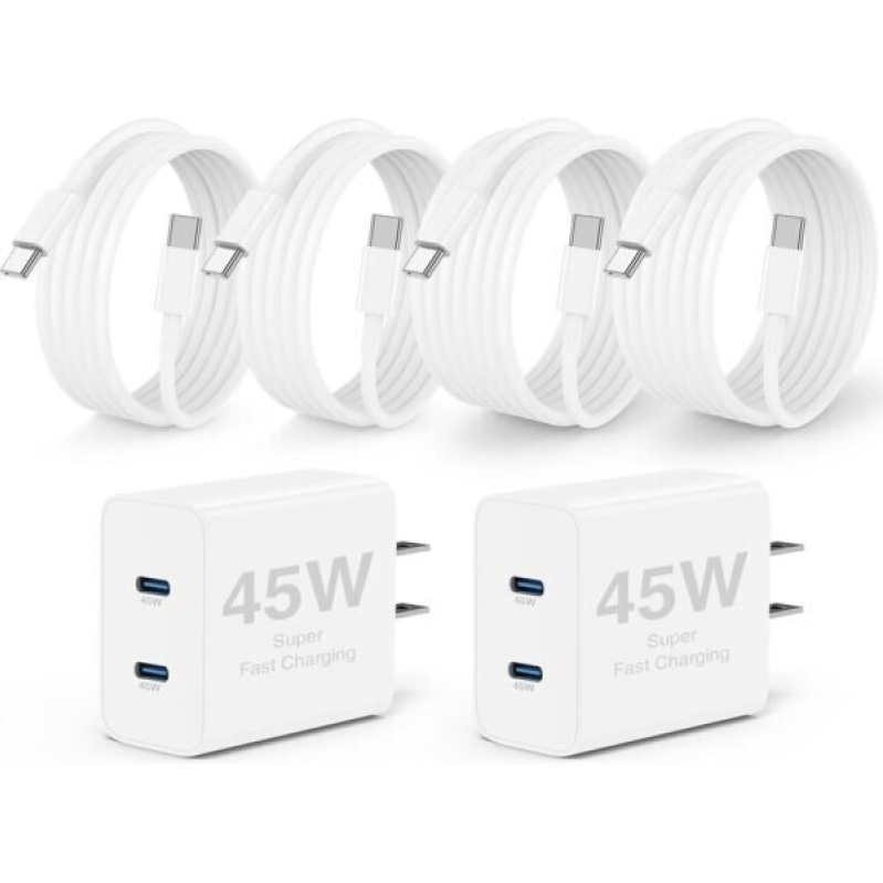 Dual-Port 45W iPhone Charger with 6ft and 10ft Type-C Cables
