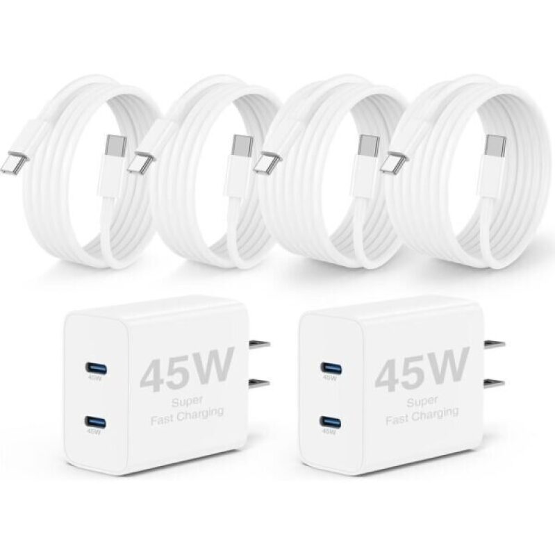 Dual-Port 45W iPhone Charger with 6ft and 10ft Type-C Cables