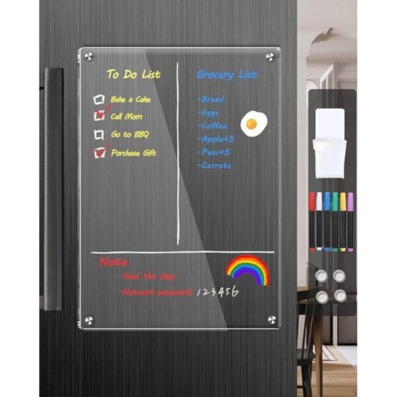 Magnetic Acrylic Whiteboard for Fridge Use - Transparent, High-Quality with 6-Color Markers