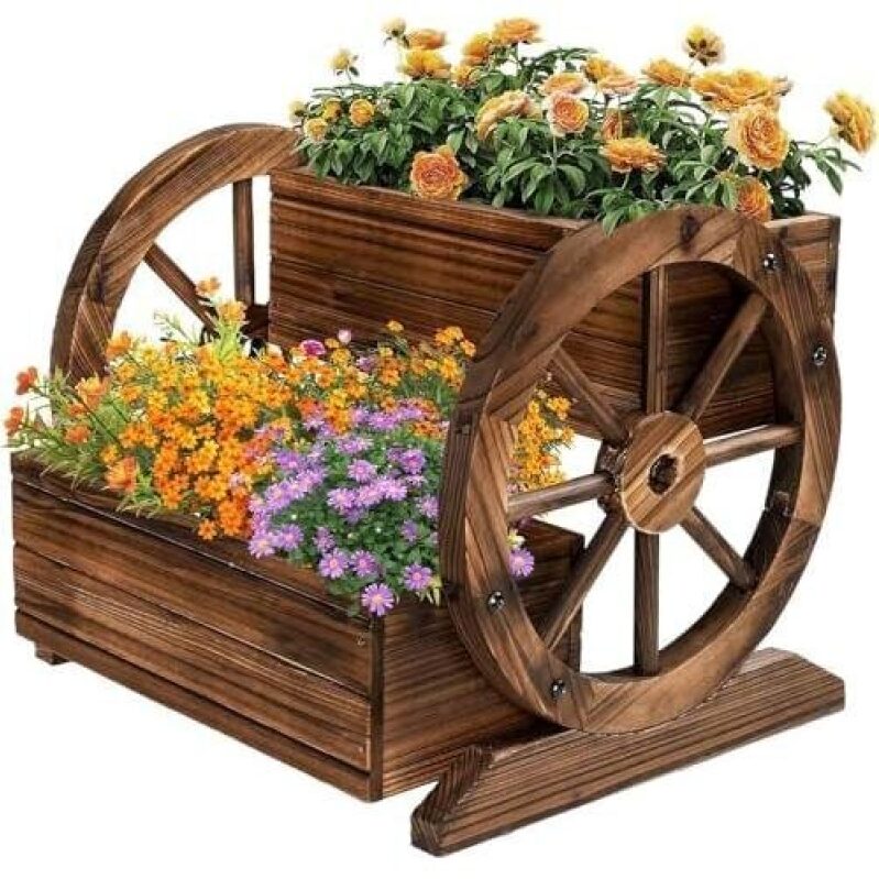 Outdoor Wooden Planter with Wheel - 50% OFF