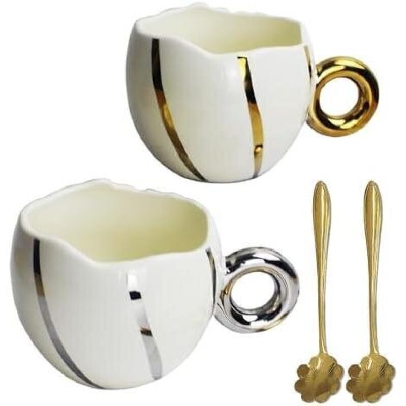 Elegant Gold Accent Ceramic Coffee Cup Set - 58% Off