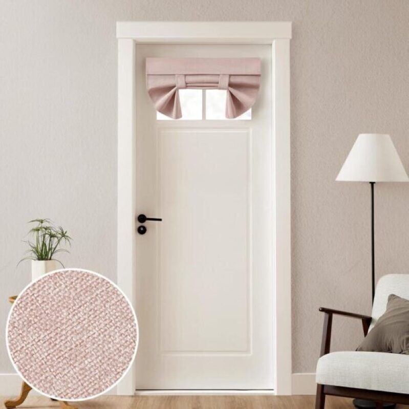 Elegant 100% Linen Blackout French Window Curtain, Privacy Door Curtain, 26 x 20 Inches Front Curtain, Thermal Insulation Cover, 1 Panel, Pink