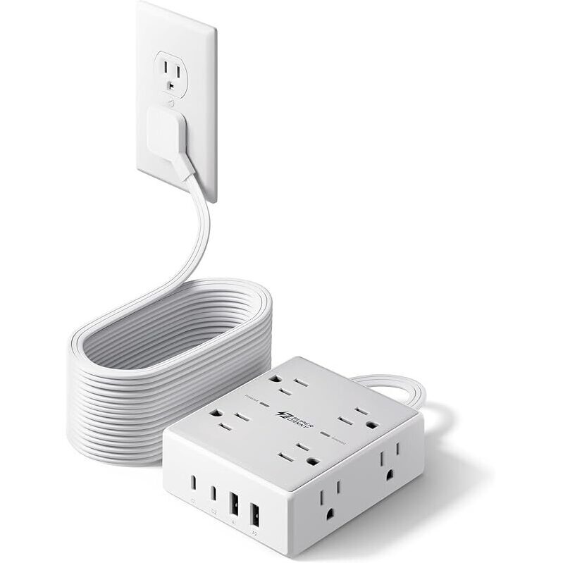 Superdanny 25Ft 12-in-1 Flat Plug Power Strip w/8 Outlets & 4 USB Port