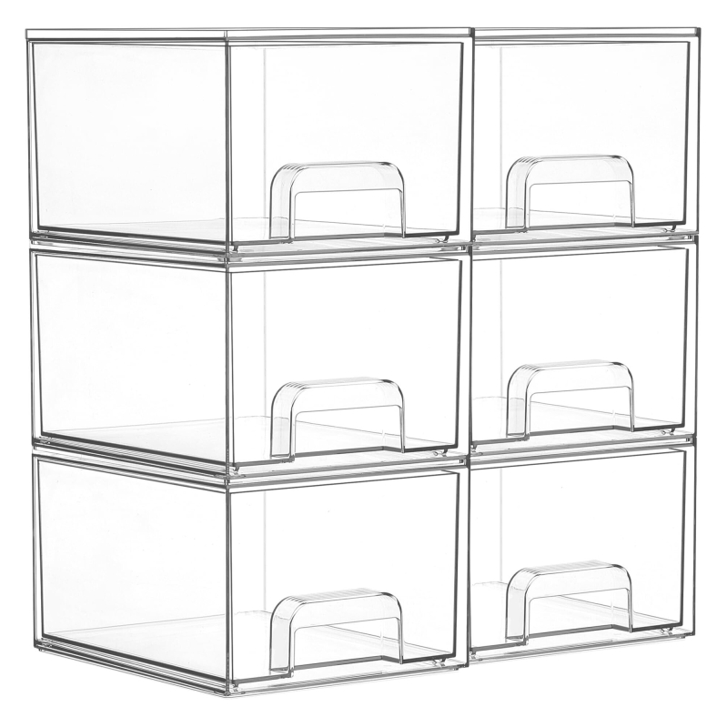 6-Pack Small Clear Stackable Storage Drawers for Home Organization