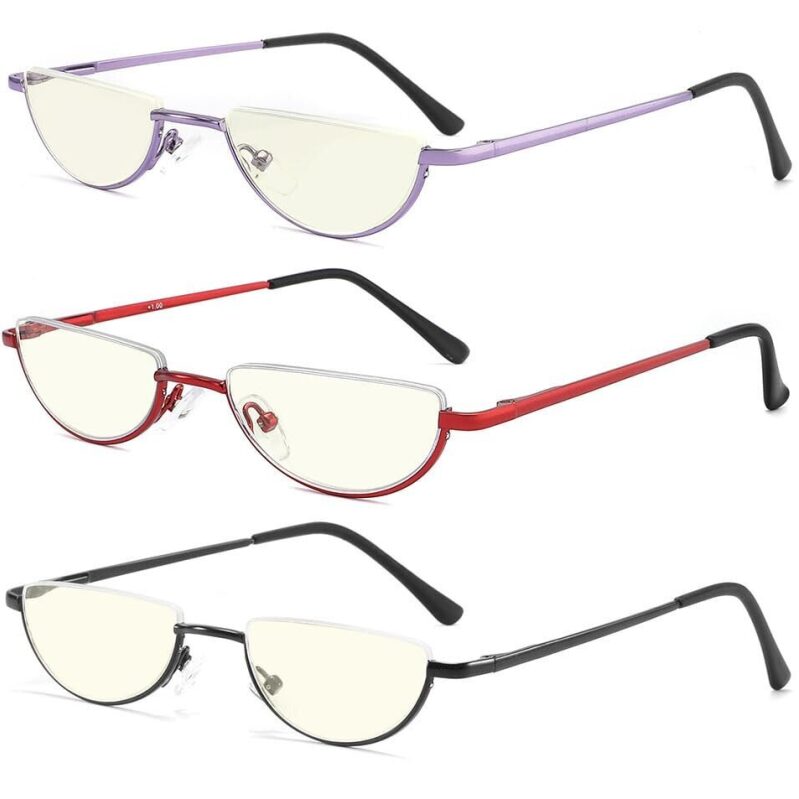 3-Pack TOVEEN Half Lens Reading Glasses with Blue Light Blocking