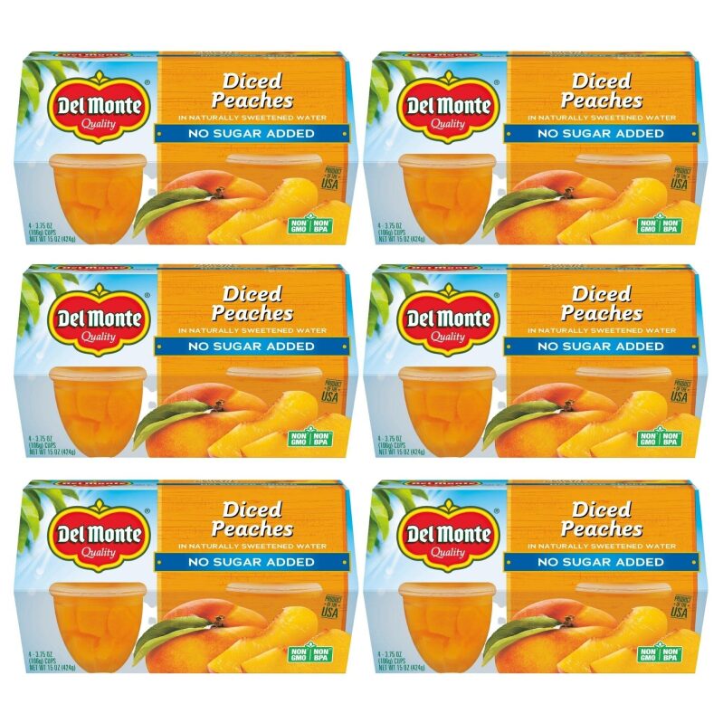 Del Monte No Sugar Added Diced Peaches Fruit Cup Snacks, 24pk