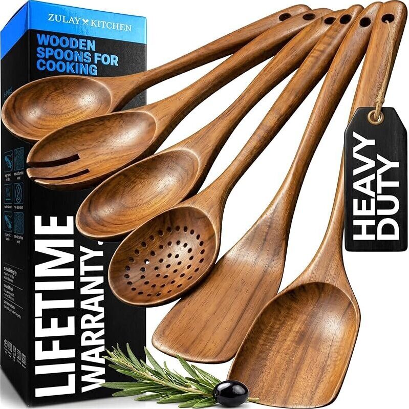 6-Piece Wooden Spoons Set for Cooking - Premium Quality Utensils
