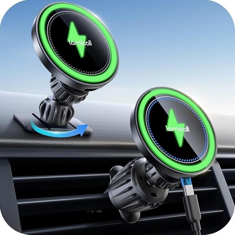 Lamicall 15W MagSafe Car Mount Charger: Fast Charging & Phone Holder