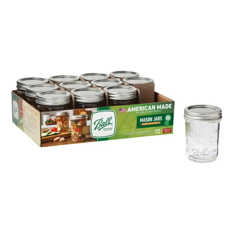 12-Pack Ball Regular Mouth Half Pint Canning Jars w/Lids and Rings 8oz