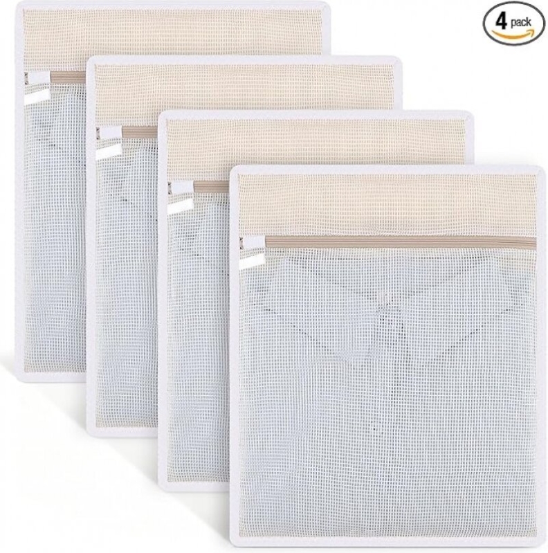4 Pack Durable Cotton Mesh Laundry Bags for Delicates - 12×16inch