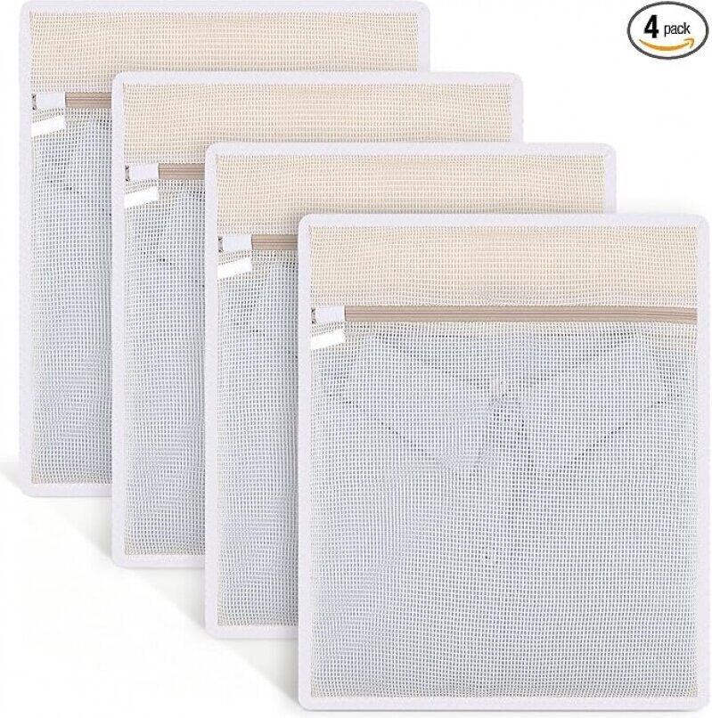 4 Pack Durable Cotton Mesh Laundry Bags for Delicates - 12×16inch
