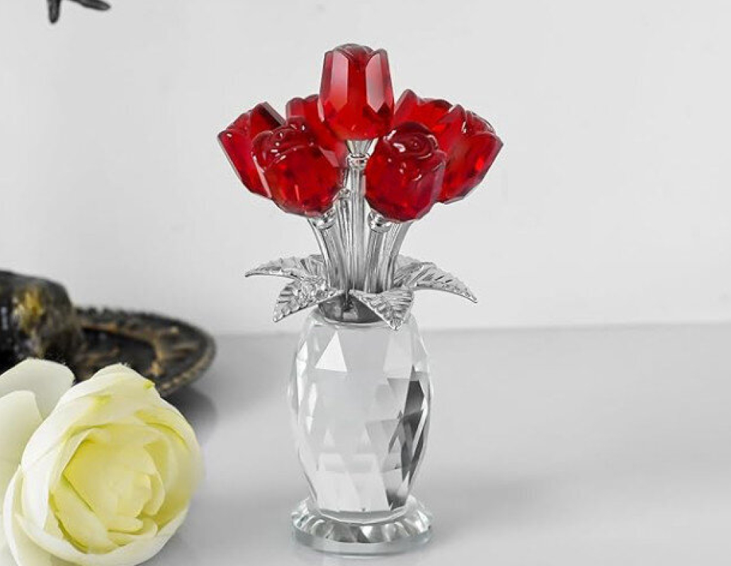 Red Crystal Rose Vase - Elegant Home Decor