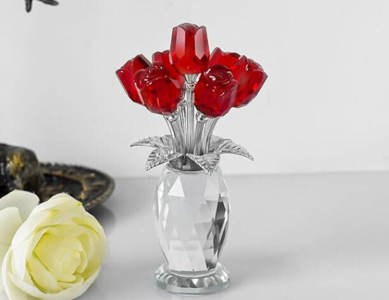 Red Crystal Rose Vase - Elegant Home Decor
