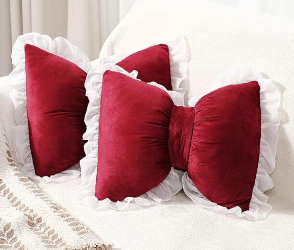 Affordable French-style Velvet Bow Pillows - 2 Pack