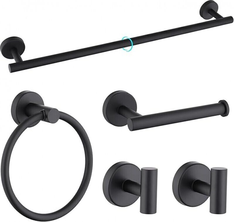 Matte Black 5-Piece Bathroom Hardware Set: Modern, Durable, and Stylish