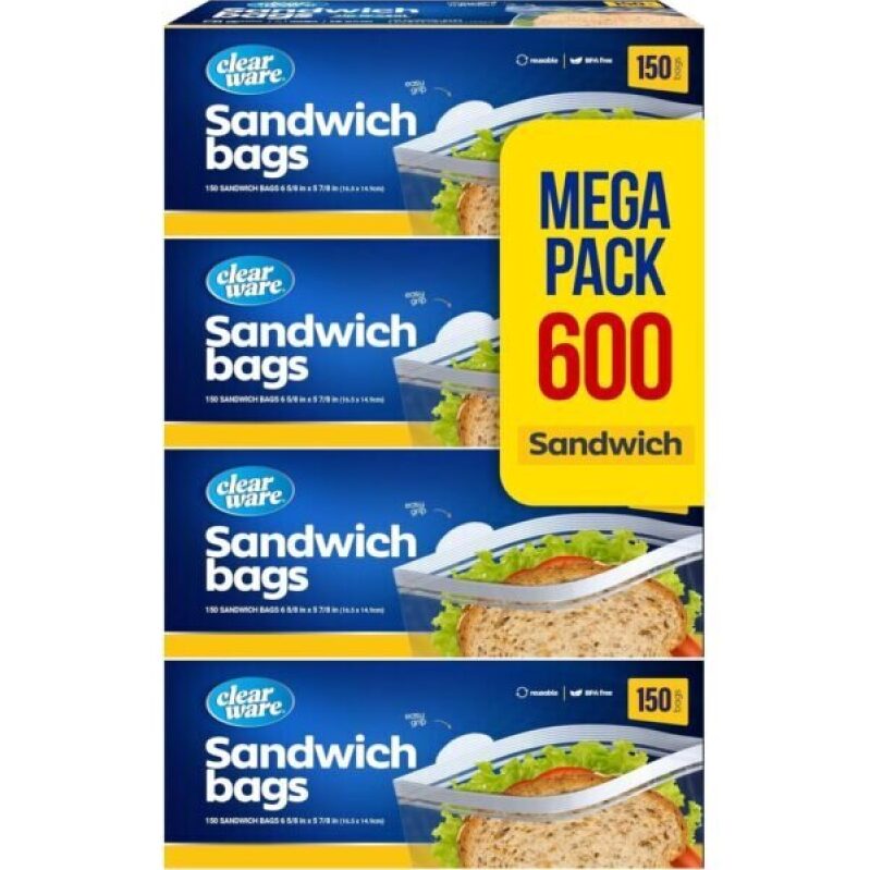 600 Count Resealable Sandwich Bags - Ideal for Lunch, Snacks, and More