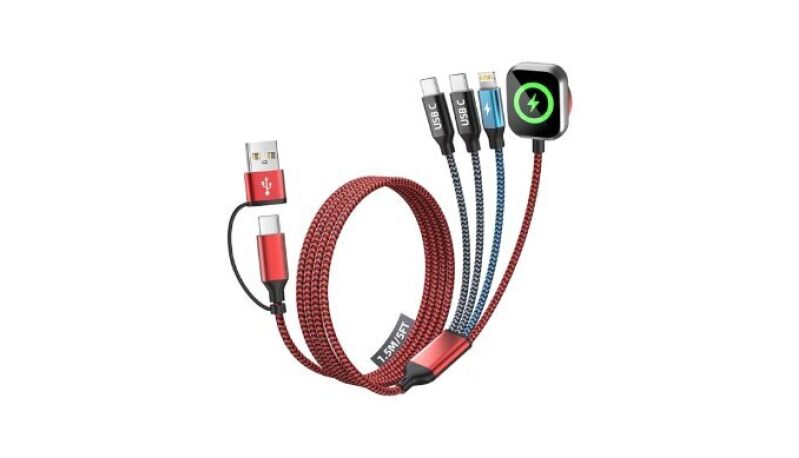 4 in 2 Multi Charging Cable for iPhone Watch Charger/iPhone 17/IP, iWatch Charger, Multiple Devices Charger