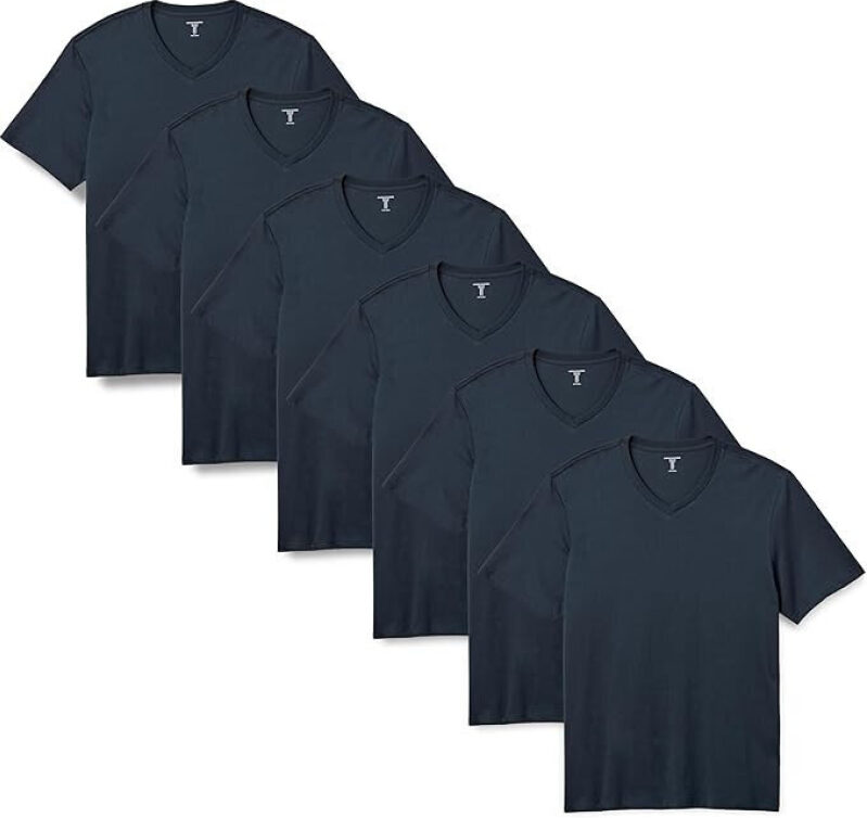 Amazon Essentials Men's Cotton V-Neck T-Shirts 6-Pack, Multicolor
