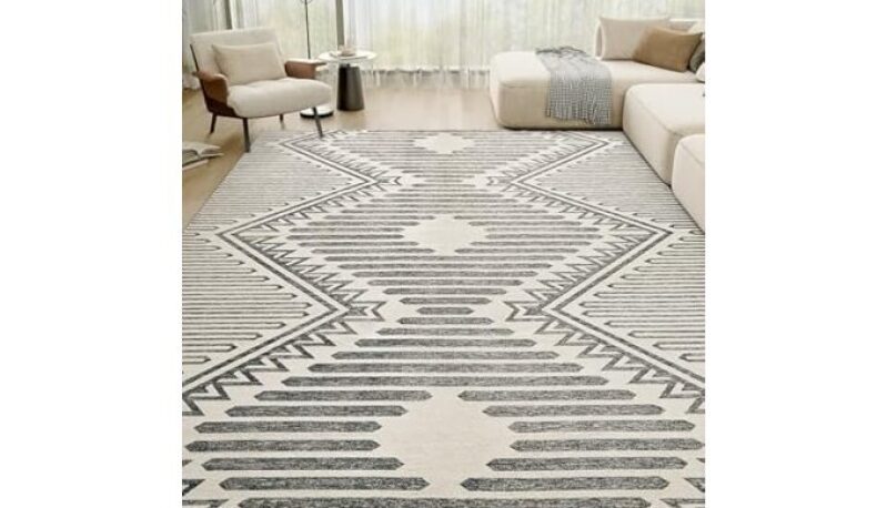 Elegant Boho Beige 5×7 Area Rug with Modern Aztec Design