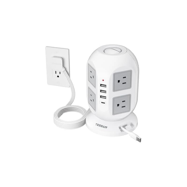 TESSAN 10ft Cord Surge Protection Power Tower with 8 Outlets - Ideal for Home and Office