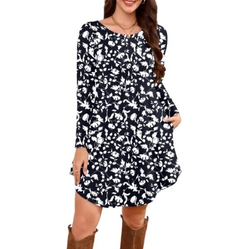 Stylish Floral T-Shirt Dress with Pockets - 50% Off