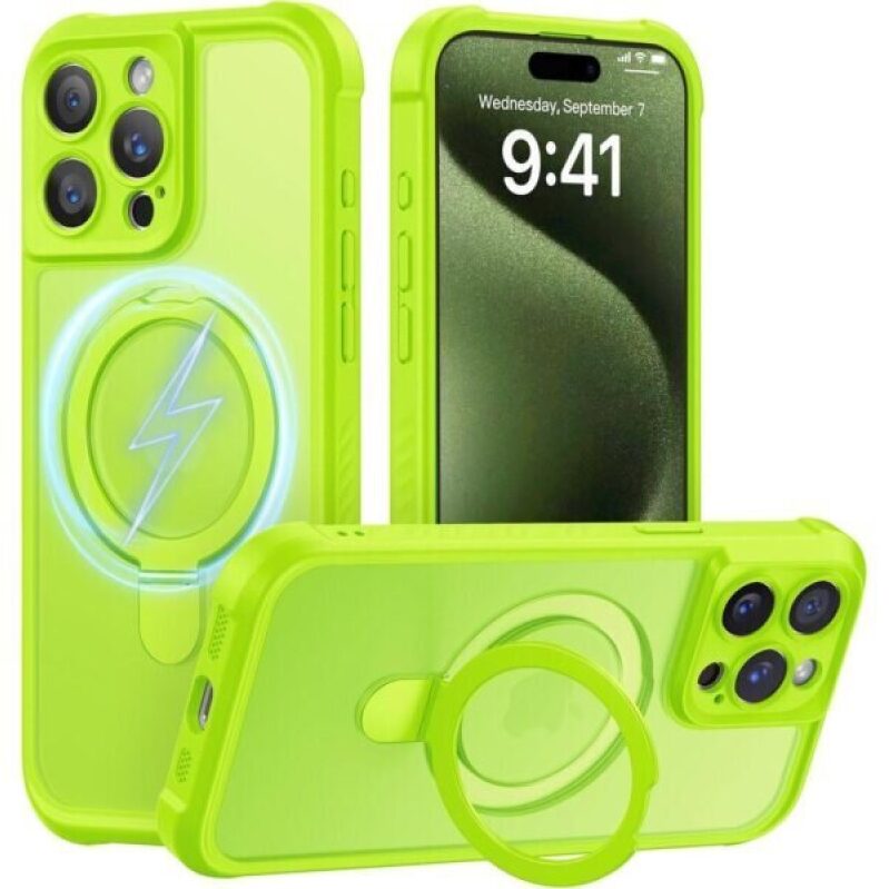MOCCA Design iPhone 15 Pro Case with Magsafe Stand - Fluorescent Green