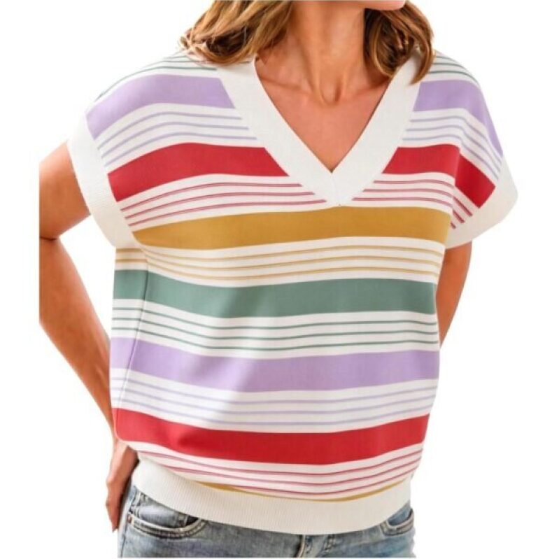 Multicolor Striped Cap Sleeve Sweater Vest - 50% Off