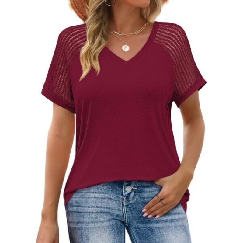 Wine Red Mesh Blouses for Women - 52% Off