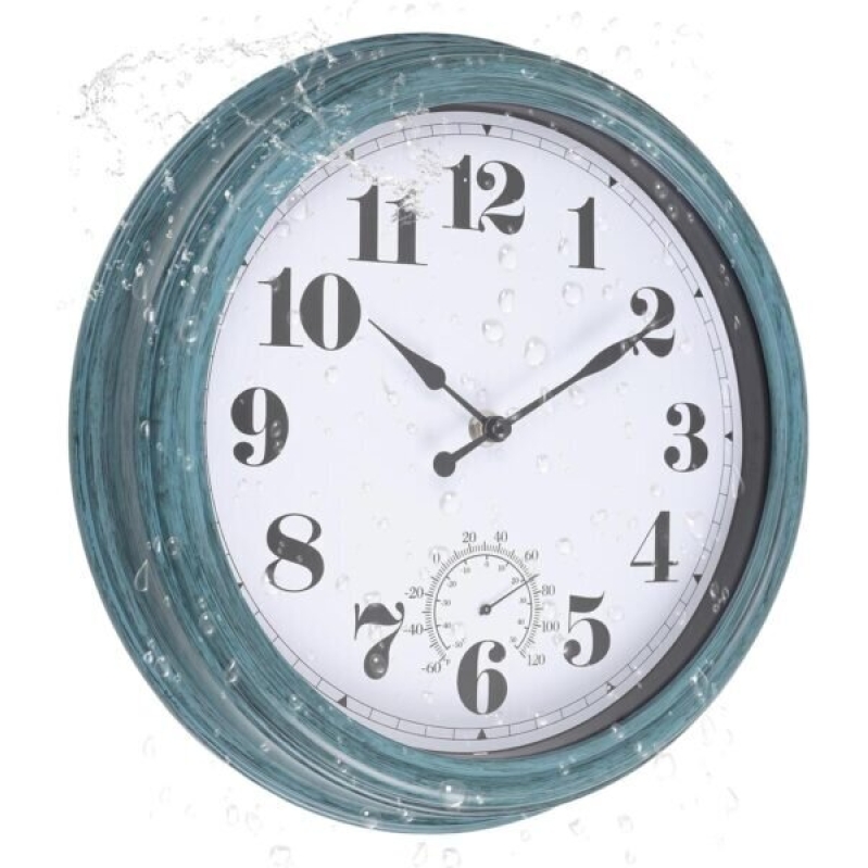 Aurowit 12 Inch Waterproof Outdoor Clock with Thermometer - 50% Off