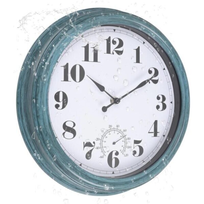 Aurowit 12 Inch Waterproof Outdoor Clock with Thermometer - 50% Off