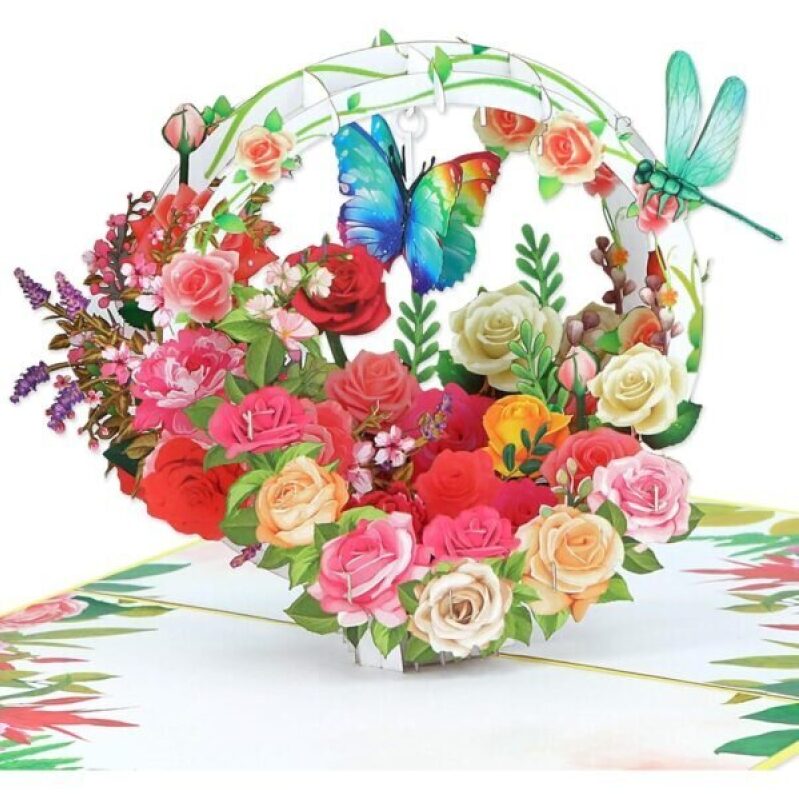 3D Rose Mothers Day Card – Butterfly Flower Pop Up Card