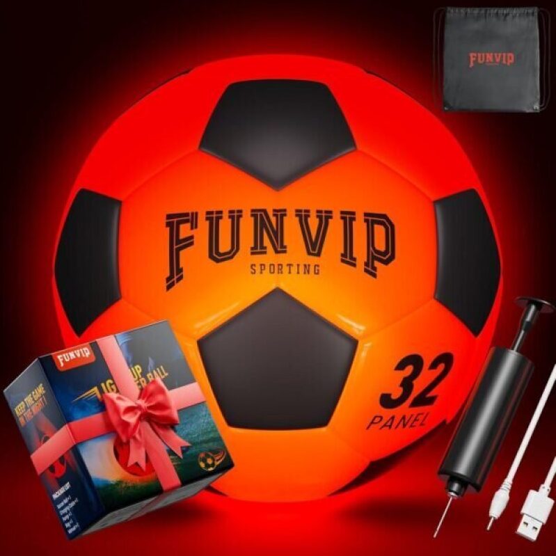 FUNVIP LED Soccer Ball, Rechargeable, Glow in The Dark, Ideal Gift for Boys Aged 8-12