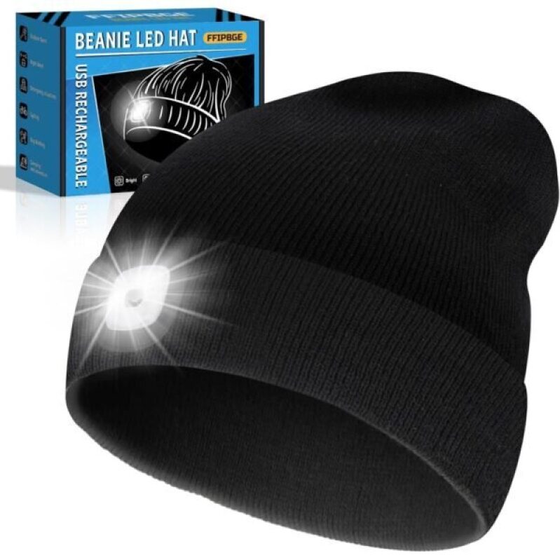 FFIPBGE Beanie LED Hat with USB Rechargeable Headlamp - Perfect for Camping and Hiking