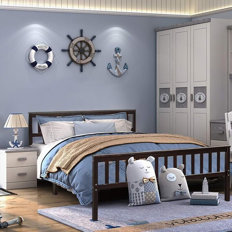 Giantex Deluxe Solid Wood Queen Platform Bed Frame with Headboard