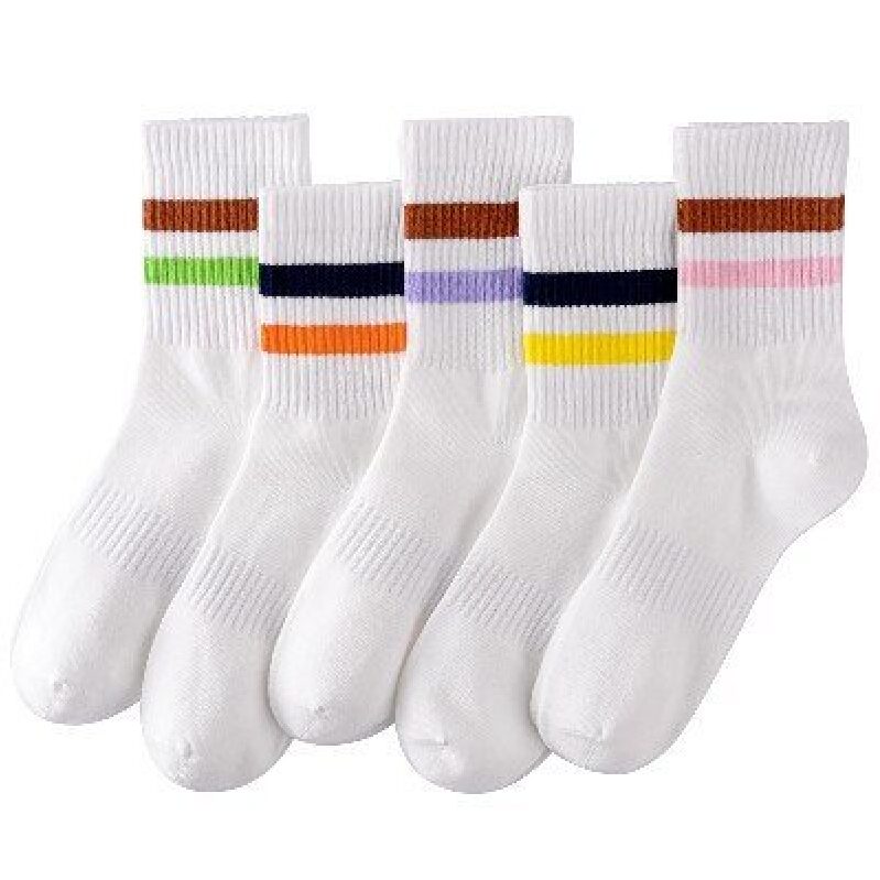 HONGTEYA Women's Retro Striped Mid-Calf Cotton Socks 5 Pairs