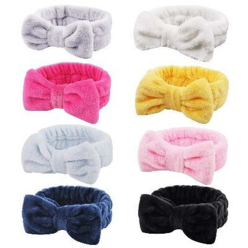 Set of 8 Velvet Bow Headbands for Face Cleansing