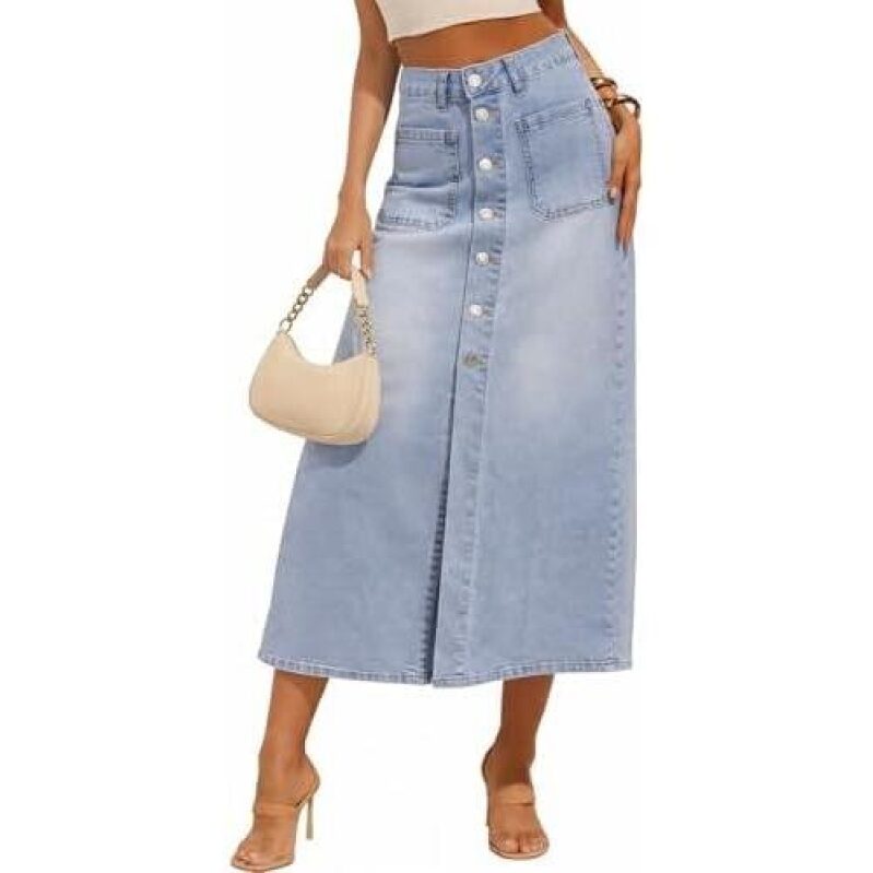 YUNDAI Women’s High Waist Denim Midi Skirt - 40% OFF