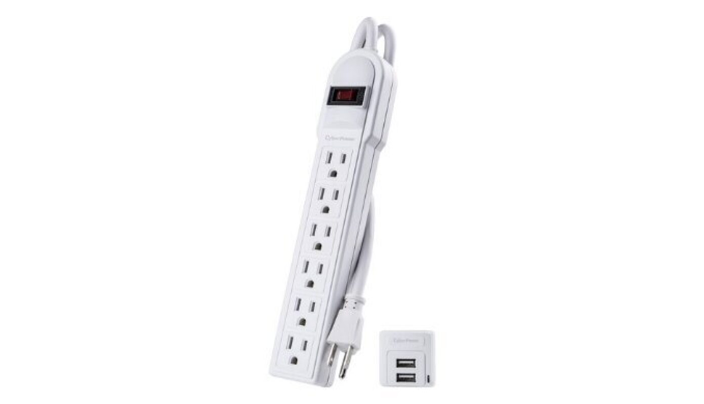 CyberPower 6-Outlet Surge Protector with 2 USB-A Ports - White