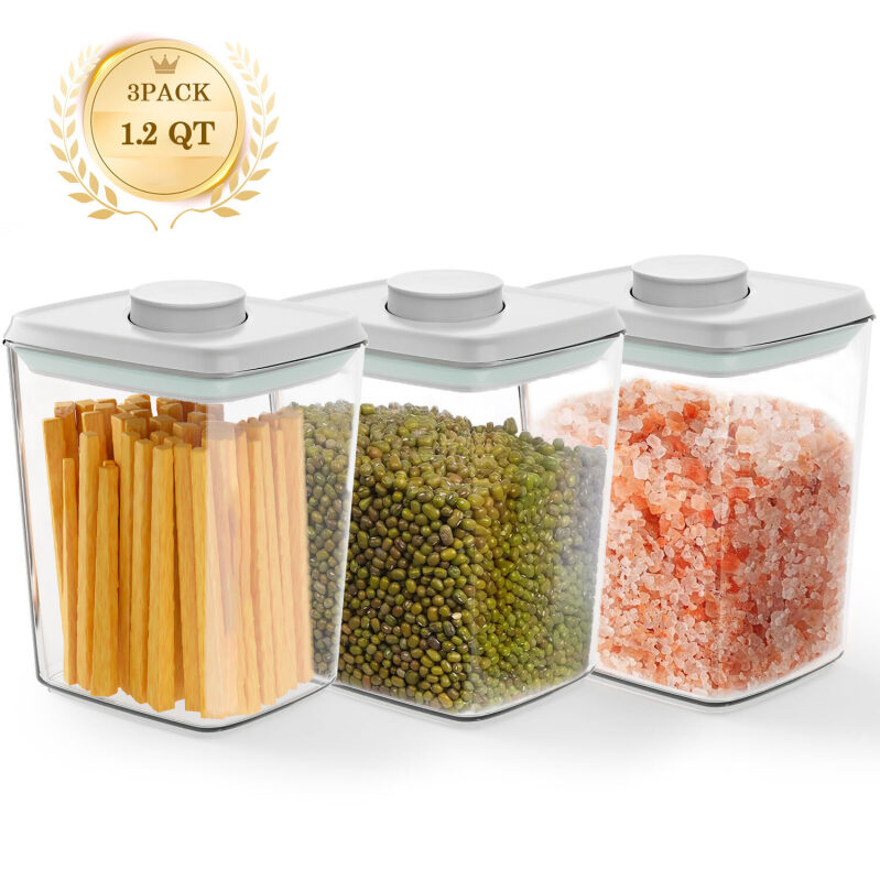3-Pack Foukus Airtight Pop Up Containers - 1.2 Qt - Ideal for Pantry Storage
