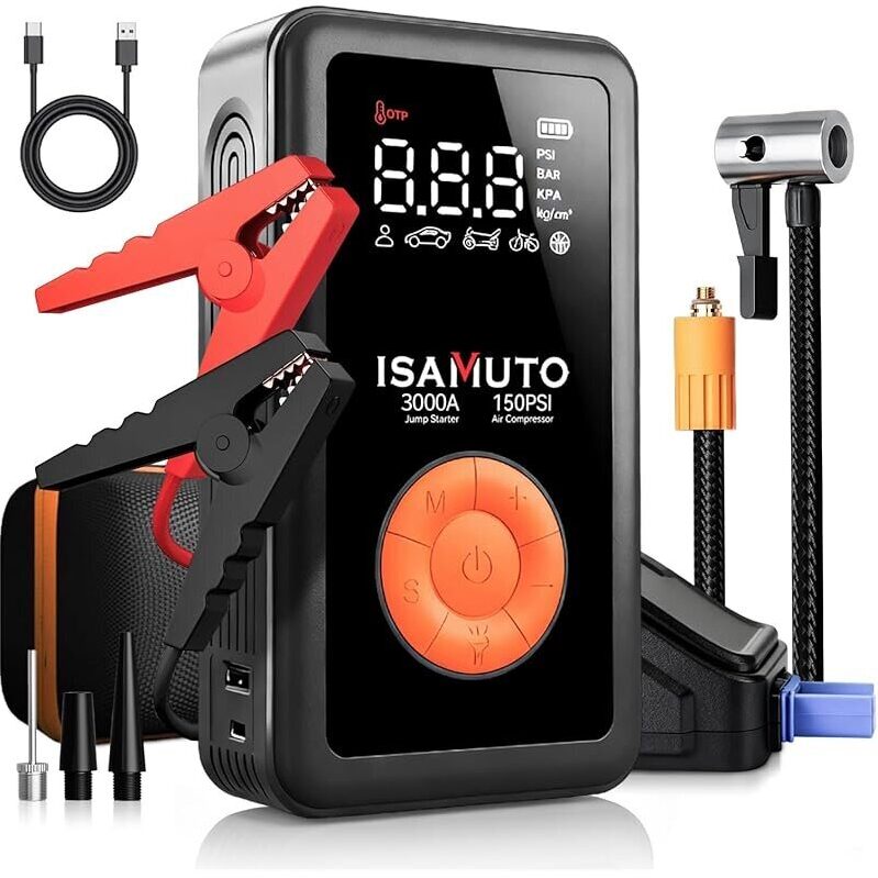 ISAMUTO 3000A Car Battery Jump Starter with Air Compressor 150PSI
