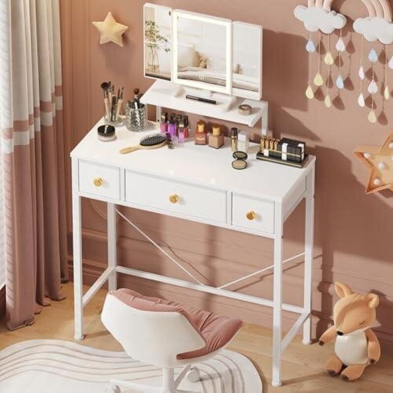 Elegant Makeup Vanity Desk with Mirror and Lights - 50% OFF