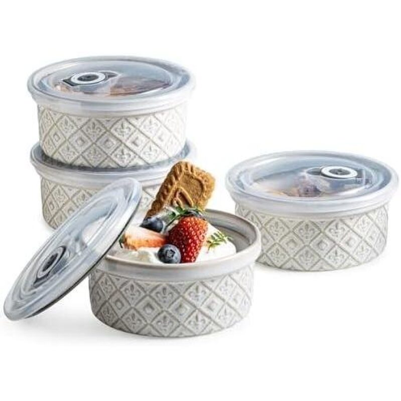 Ceramic Baking Cups with Lids - 12oz Set of 4 - 43% OFF