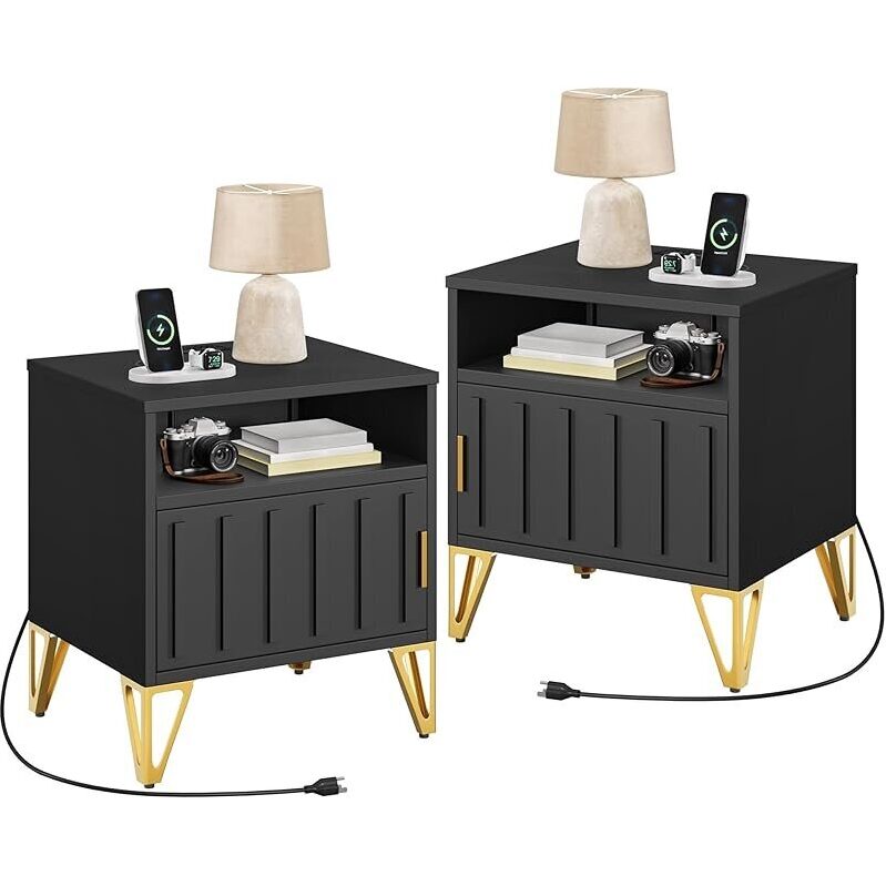 Yitahome Fluted Nightstand with Charging Station 2-Pack - Smart Storage & Convenience