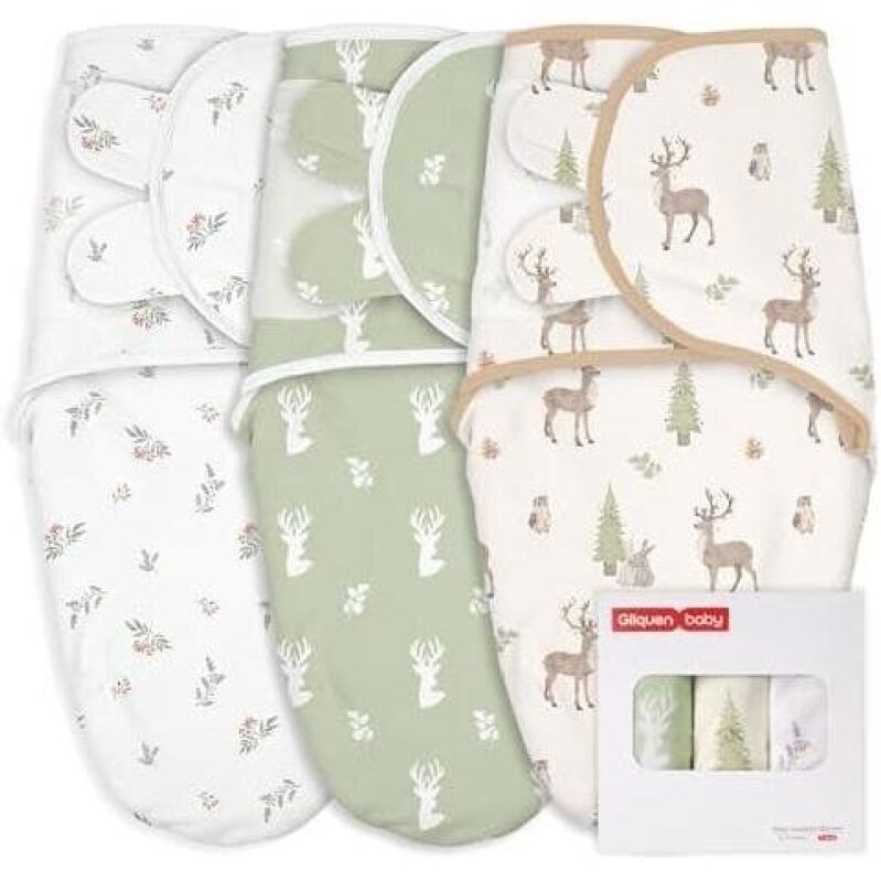 3-Piece Set Green & White Baby Swaddles with Deer Design - 44% OFF
