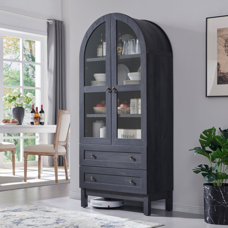 Modern Farmhouse Arched Kitchen Pantry Storage Cabinet with 2 Doors