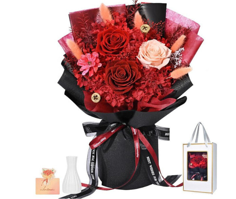 Red Everlasting Rose Bouquet Gift Box - Prime Free Shipping