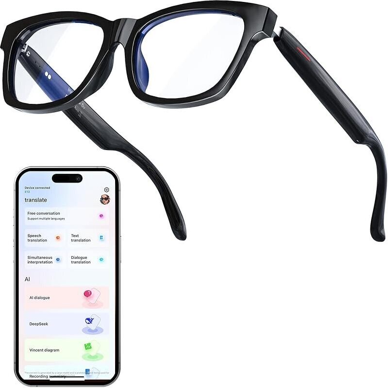 Glossia Bluetooth AI Smart Glasses - Noise Cancelling & Crystal Clear Calls