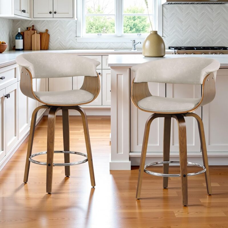 Mid-Century Modern Swivel Bar Stools Set of 2